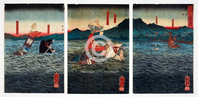 The Battle at Uji River, 1849. Creator: Utagawa Kuniyoshi.