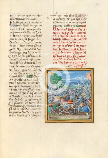 The Battle at Lokeren; Livre des faits de Jacques de Lalaing, about 1530. Creator: Master of the Getty Lalaing.