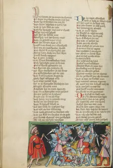 The Battle between Abner's and Joab's Men; Weltchronik, about 1400-1410. Creator: Unknown
