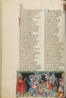 The Battle between Abner's and Joab's Men; Weltchronik, about 1400-1410. Creator: Unknown