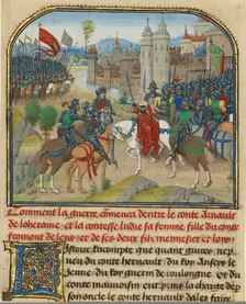 The Battle Between Arnault de Lorraine and His Wife Lydia, written 1463-1465; illuminated 1467-1472. Creators: Loyset Liedet, Pol Fruit