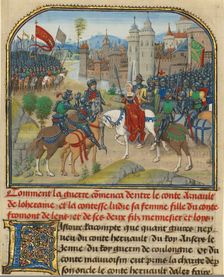 The Battle Between Arnault de Lorraine and His Wife Lydia, written 1463-1465; illuminated 1467-1472. Creators: Loyset Liedet, Pol Fruit