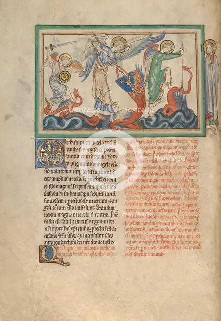 The Battle between the Angels and Dragons; Dyson Perrins Apocalypse, about 1255-1260. Creator: Unknown.