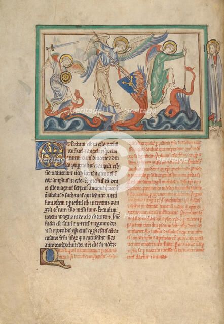 The Battle between the Angels and Dragons; Dyson Perrins Apocalypse, about 1255-1260. Creator: Unknown.