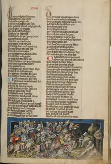 The Battle between the Four and Five Kings; Weltchronik, about 1400-1410. Creator: Unknown