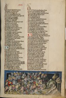 The Battle between the Four and Five Kings; Weltchronik, about 1400-1410. Creator: Unknown