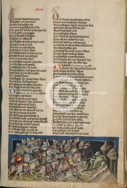 The Battle between the Four and Five Kings; Weltchronik, about 1400-1410. Creator: Unknown.