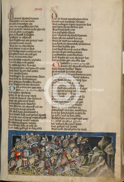 The Battle between the Four and Five Kings; Weltchronik, about 1400-1410. Creator: Unknown.
