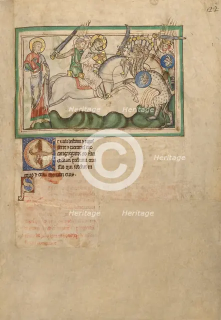 The Battle between the Horsemen and the Beast; Dyson Perrins Apocalypse, about 1255-1260. Creator: Unknown.