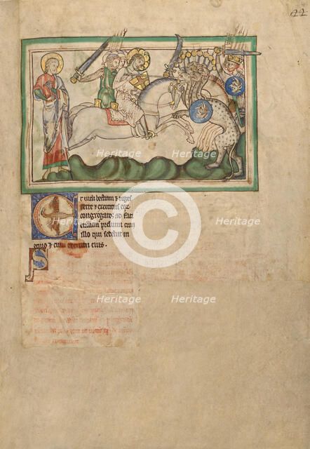 The Battle between the Horsemen and the Beast; Dyson Perrins Apocalypse, about 1255-1260. Creator: Unknown.