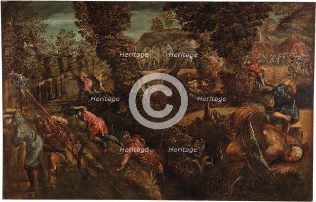 The battle between the Israelites and the Philistines, .