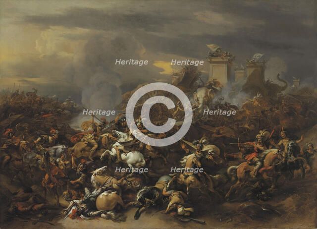 The Battle by Alexander the Great against the king Porus. Artist: Berchem, Nicolaes (Claes) Pietersz, the Elder (1620-1683)