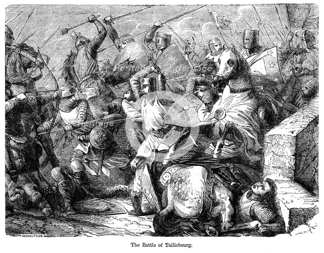 The Battle of Taillebourg, France, 1242.Artist: Felix Henri Emmanuel Philippoteaux