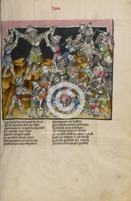 The Battle of the Amalekites: Moses Raising his Arms in Prayer; Weltchronik, about 1400-1410. Creator: Unknown.