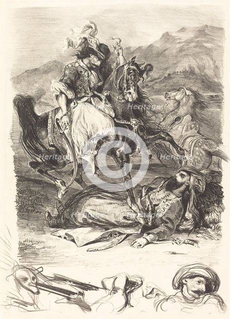 The Battle of the Giaour and the Pasha (Combat du Giaour et du Pacha), 1827. Creator: Eugene Delacroix.