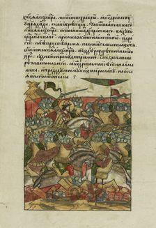 The Battle of the Ice on April 5, 1242 at Lake Peipus (From the Illuminated Compiled Chronicle), ca 1568—1576. Artist: Anonymous