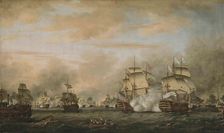 The Battle of the Saintes, 12 April 1782. HMS Barfleur attacking the French flagship Ville de Paris Creator: Whitcombe, Thomas (1763-ca 1824)