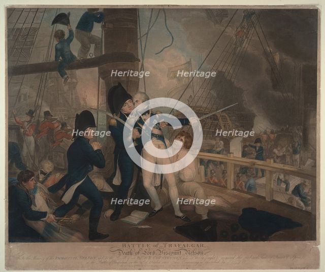 The Battle of Trafalgar and the Death of Nelson, 1806. Artist: Craig, William Marshall (ca. 1765-1827)