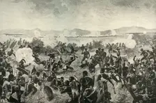 The Battle of Ulundi - Final Rush of the Zulus. The British Square in the Distance 1900. Creators: Unknown, Richard Caton Woodville II