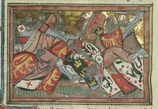 The Battle of Yibneh in 1123 (From "Li rommans de Godefroy de Buillon et de Salehadin"), 1337. Creator: Maître de Fauvel (active 1314-1340)