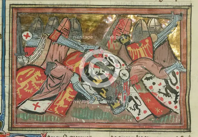 The Battle of Yibneh in 1123 (From "Li rommans de Godefroy de Buillon et de Salehadin"), 1337. Creator: Maître de Fauvel (active 1314-1340).