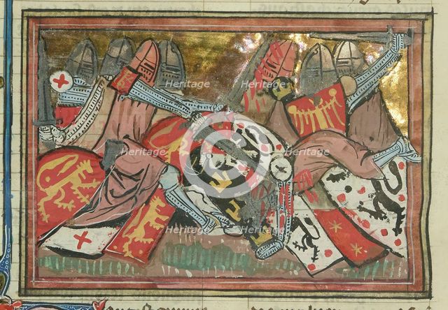 The Battle of Yibneh in 1123 (From "Li rommans de Godefroy de Buillon et de Salehadin"), 1337. Creator: Maître de Fauvel (active 1314-1340).