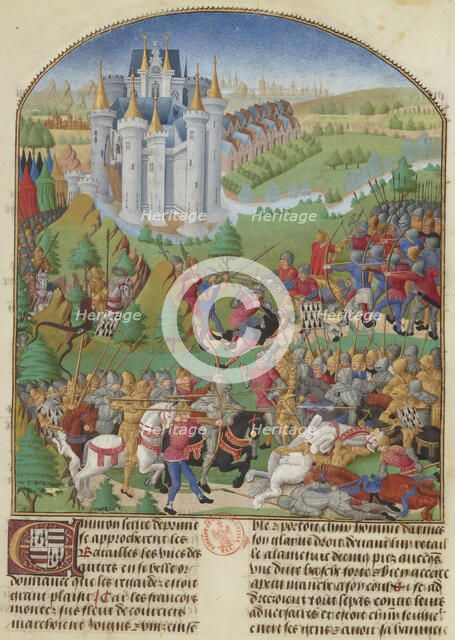 The Battle of Auray on 29 September 1364 (Miniature from Compillation..., c. 1480. Creator: Anonymous.