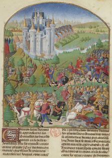 The Battle of Auray on 29 September 1364 (Miniature from Compillation..., c. 1480. Creator: Anonymous
