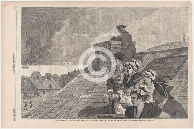 The Battle of Bunker Hill - Watching the Fight from Copp's Hill, in Boston (Harper's Weekl..., 1875. Creator: Unknown.