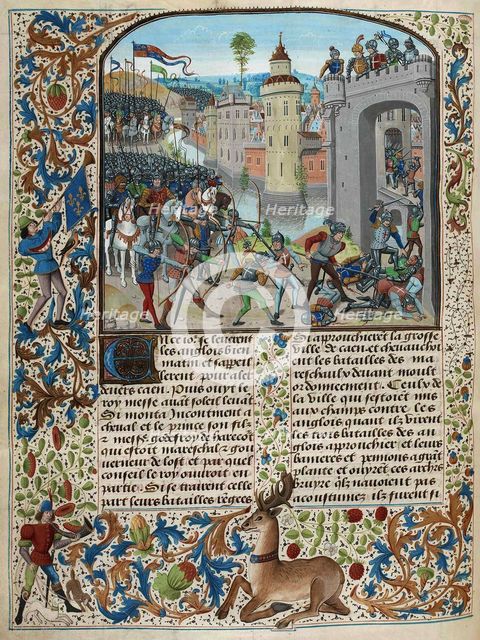The Battle of Caen in 1346 (Miniature from the Grandes Chroniques de France by Jean Froissart), ca 1