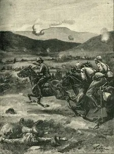 The Battle of Colenso: Lieutenant Roberts Galloping Forward..., 1899, (c1900). Creator: William Barnes Wollen