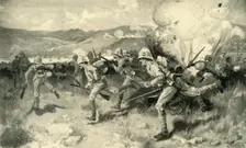 The Battle of Colenso - Queen's (Royal West Surrey) Regiment Leading the Central Attack 1900. Creator: Joseph Finnemore