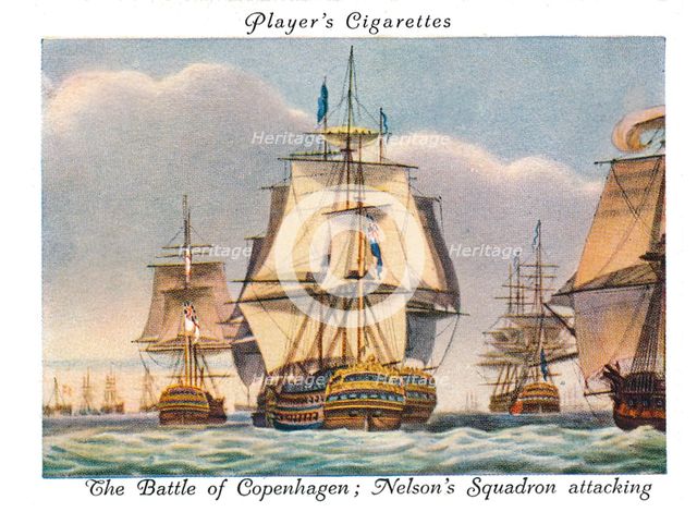 The Battle of Copenhagen; Nelson's Squadron attacking, 1936.  Creator: Unknown.
