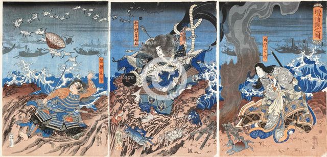 The battle of Dan-no-ura (Dannoura sen no zu), ca 1844. Creator: Kuniyoshi, Utagawa (1797-1861).