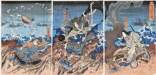 The battle of Dan-no-ura (Dannoura sen no zu), ca 1844. Creator: Kuniyoshi, Utagawa (1797-1861)