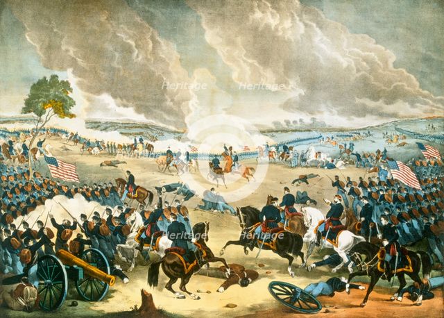 The Battle of Gettysburg, pub. 1863 (coour lithograph)