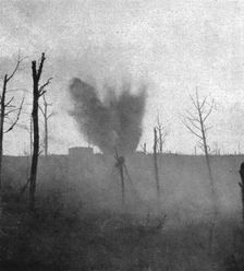 The Battle of La Malmaison; During our artillery fire: explosion of a large French shell..., 1917. Creator: Unknown