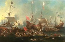 The Battle of Lepanto - A Sea Battle between Christians and Barbary Corsairs, 1615-20. Creator: Andries van Eertvelt