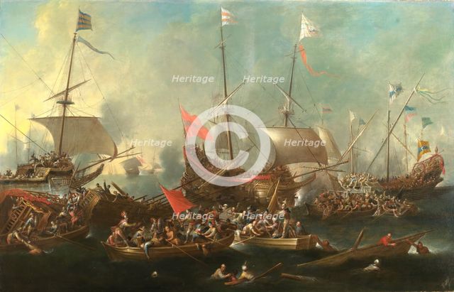 The Battle of Lepanto - A Sea Battle between Christians and Barbary Corsairs, 1615-20.  Creator: Andries van Eertvelt.