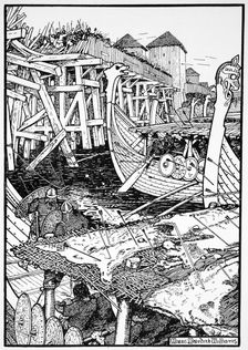 The Battle of London Bridge, 1014 (1913). Creator: Morris Meredith Williams