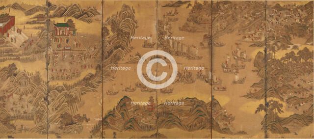 The Battle of Noryang (Six folded screen). Creator: Anonymous.
