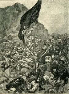 The Battle of Omdurman: The Defence of the Khalifa's Black Flag 1898, (c1900). Creator: Unknown