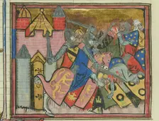 The Battle of Shaizar in 1111 (From "Li rommans de Godefroy de Buillon et de Salehadin"), 1337. Creator: Maître de Fauvel (active 1314-1340)