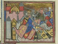 The Battle of Shaizar in 1111 (From "Li rommans de Godefroy de Buillon et de Salehadin"), 1337. Creator: Maître de Fauvel (active 1314-1340)