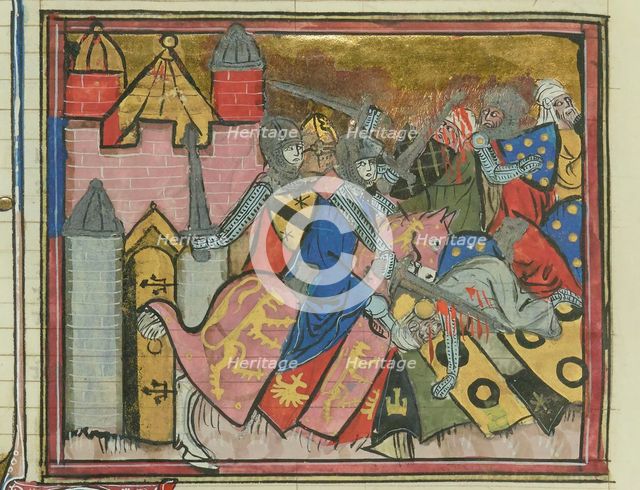 The Battle of Shaizar in 1111 (From "Li rommans de Godefroy de Buillon et de Salehadin"), 1337. Creator: Maître de Fauvel (active 1314-1340).