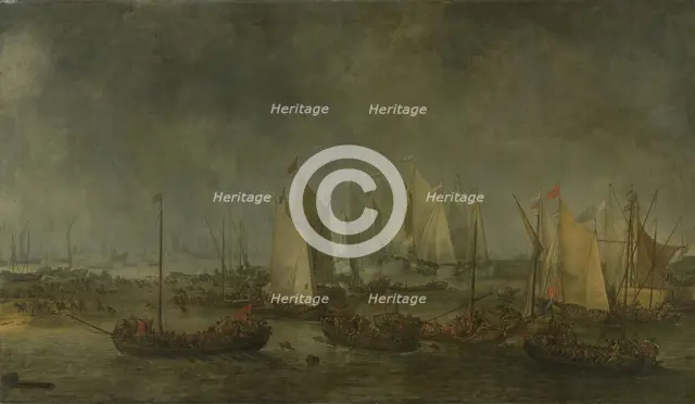 The Battle on the Slaak between the Dutch and Spanish Fleets during the Night of 12-13..., 1633. Creator: Simon de Vlieger.