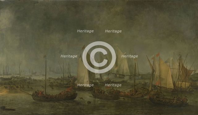 The Battle on the Slaak between the Dutch and Spanish Fleets during the Night of 12-13..., 1633. Creator: Simon de Vlieger.