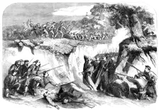 The Battle on the Volturno - the Neapolitan troops passing along a ravine..., 1860. Creator: Unknown