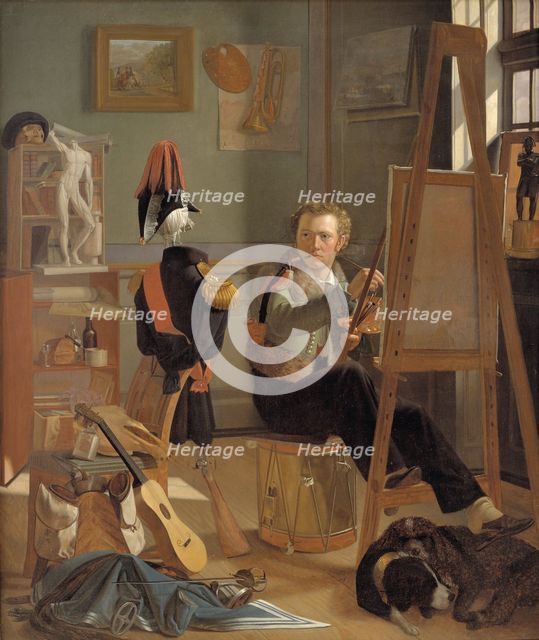 The Battle-Painter Jorgen Sonne in his Studio, 1823-1825. Creator: Ditlev Blunck.