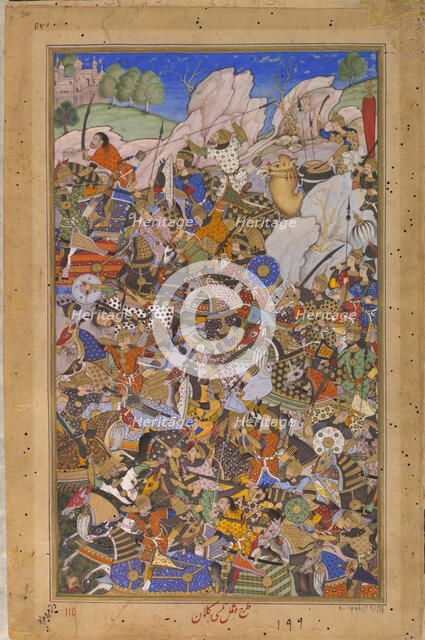 The Battle Preceding the Capture of the Fort at Bundi, Rajasthan, in 1577, 1592-1594. Artist: Tulsi Kalan (c. 1560-1600)